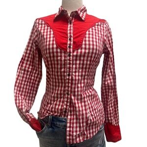 NWT -WRANGLER VINTAGE Red and White Checkered Western Women's Top